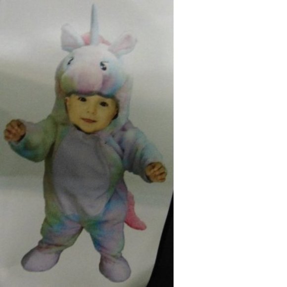 Baby Unicorn Rainbow Halloween Costume 6/12 months 1 Pc Hooded Footed Jumpsuit - Picture 2 of 6
